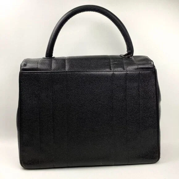 Authentic CHANEL CC Caviar Vertical Quilted Kelly Flap Bag Black Purse Handle - Picture 3 of 11